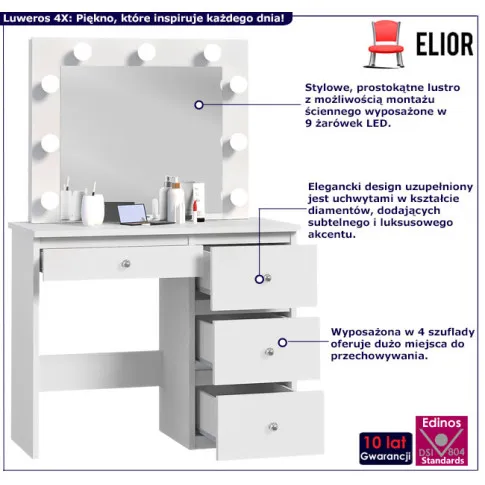 Toaletka z podświetlanym lustrem Luweros 4X kolor biały