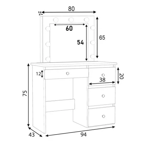Wymiary toaletki Luweros 4X