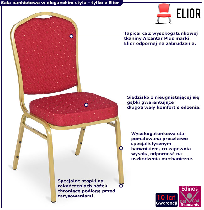 Czerwone stalowe krzesło bankietowe Danior 3X