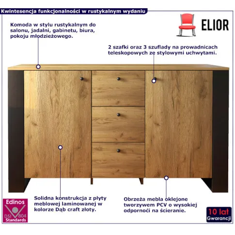 komoda dąb craft złoty Loreto 3X