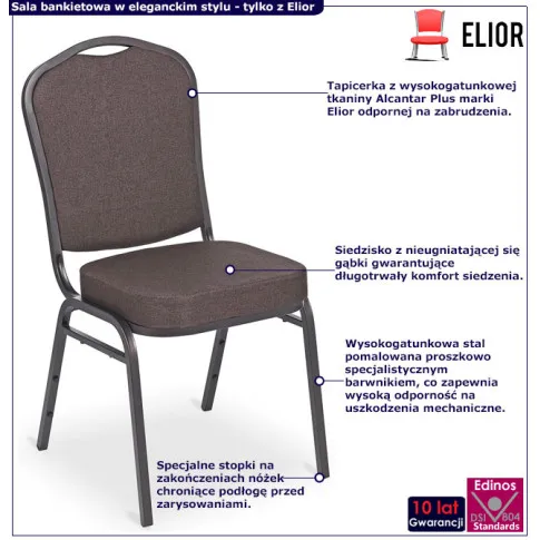 Brązowe sztaplowane krzesło do sali weselnej Riogix 4X