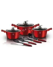 Komplet czerwonych garnków z przyborami kuchennymi - Lorder 13X