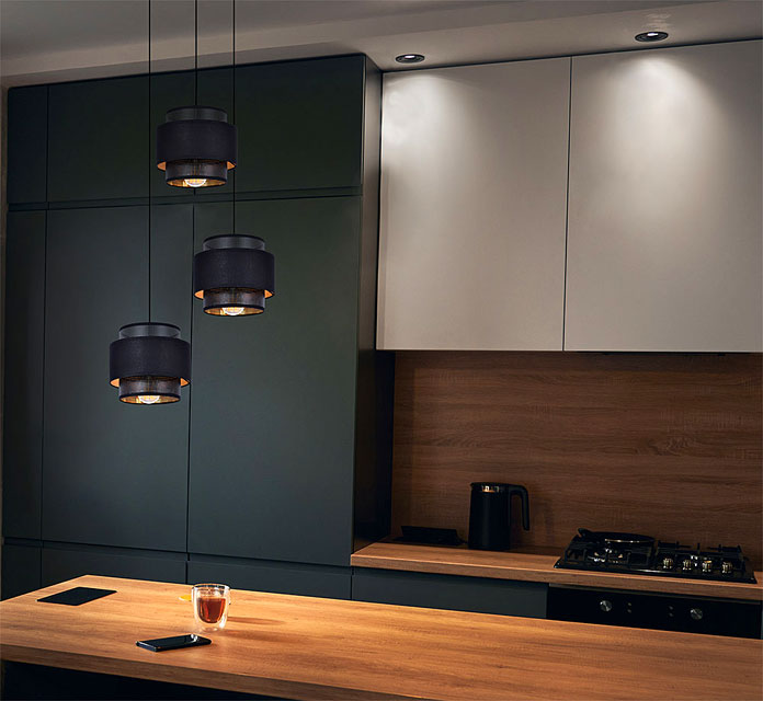 Czarno-złota lampa wisząca z 3 abażurami J247-Lunari