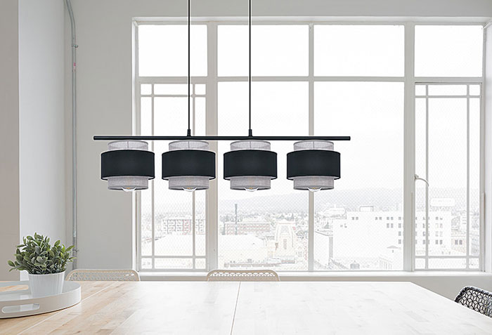 Szaro-czarna lampa wisząca z 4 abażurami boho V541-Nario