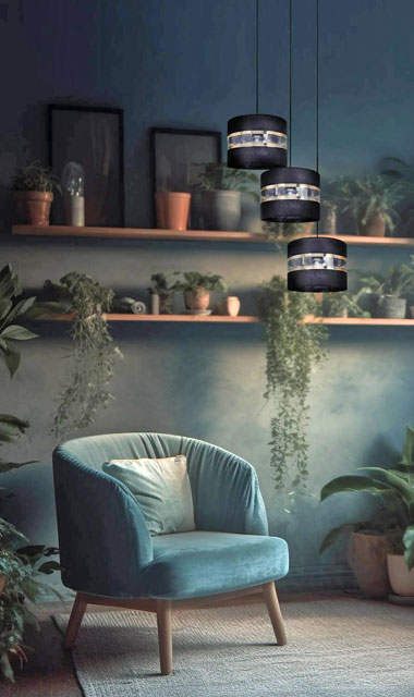 Czarna potrójna lampa wisząca z abażurem A538-Sziche