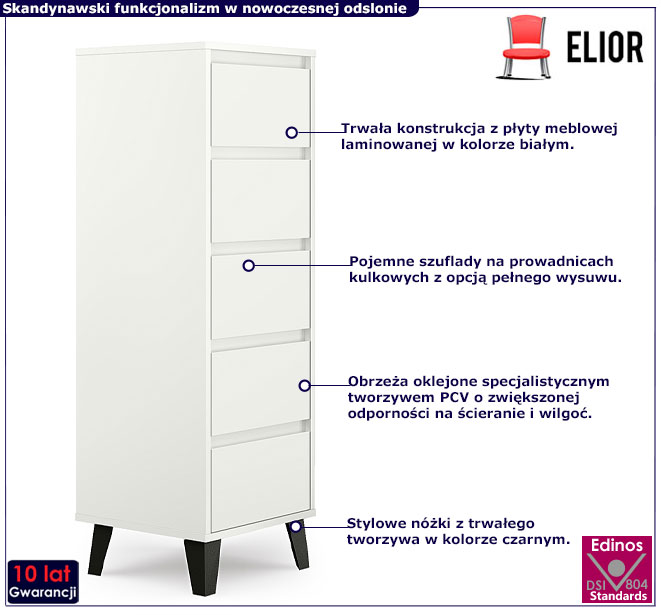 biała wąska komoda z szufladami Luanda 6X