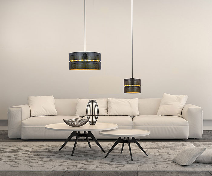 Czarno-złota lampa wisząca z podwójnym abażurem A549-Rawel