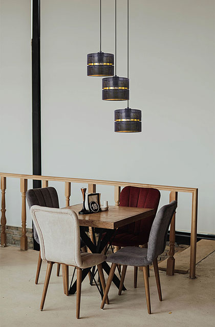 Czarno-złota lampa wisząca z 3 abażurami A550-Rawel