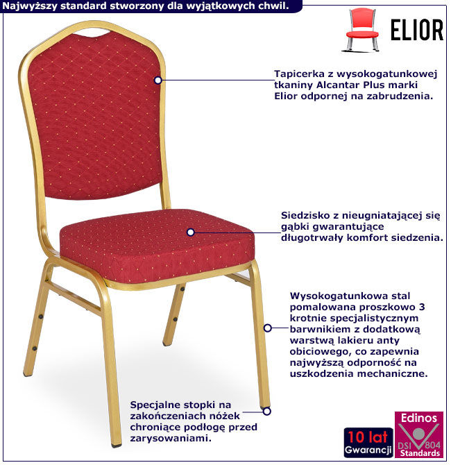 Czerwone krzesło bankietowe Rinke 3X
