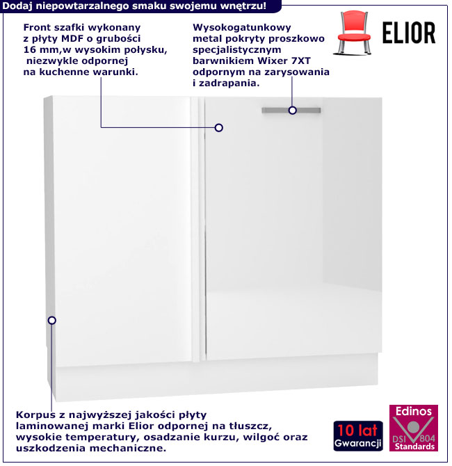 Dolna szafka kuchenna narożna 90 cm Mariel 36X biały połysk
