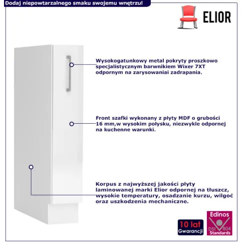 Biała dolna szafka kuchenna 15cm z koszem cargo Elora 37X