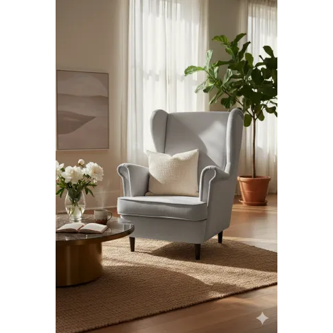 Szary tapicerowany fotel uszak   Harolt