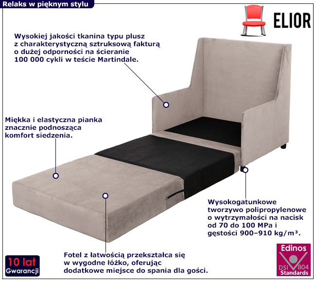 Beżowy fotel rozkładany Orvo