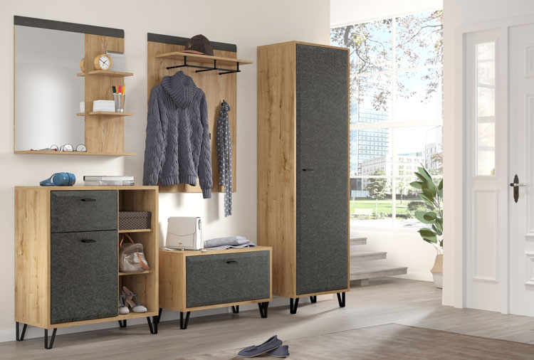 Wizualizacja wieszaka na kurtki z półką dąb navarra + grafit Grelona 6X