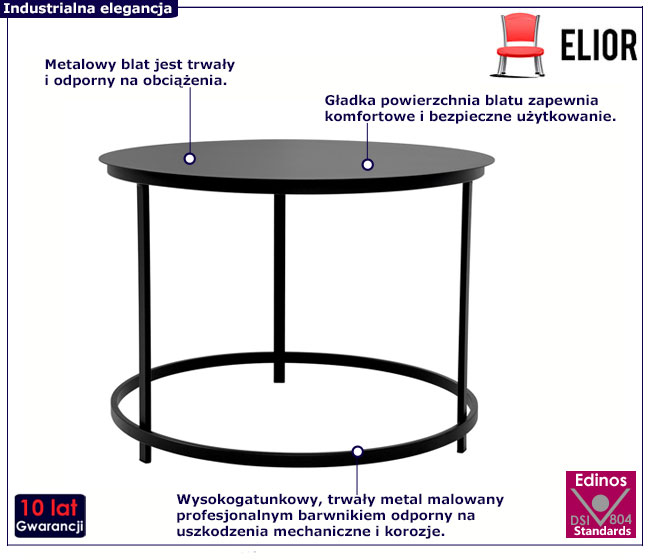  Industrialny czarny stolik kawowy okrągły Andras 3X