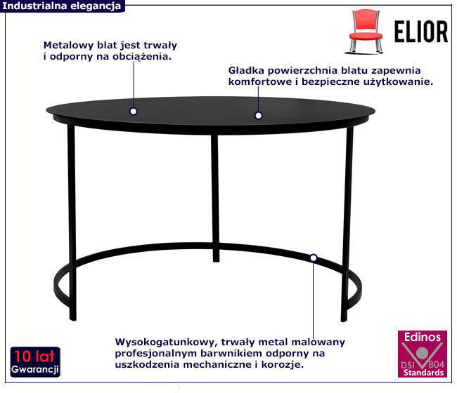  Industrialny czarny stolik kawowy okrągły Andras 4X