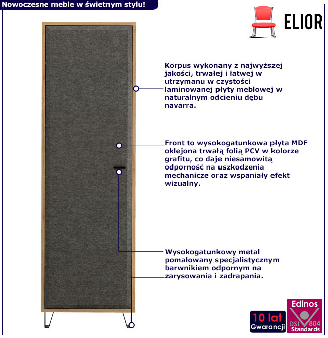 Wąski regał zamykamy dąb navarra + grafit Grelona 9X