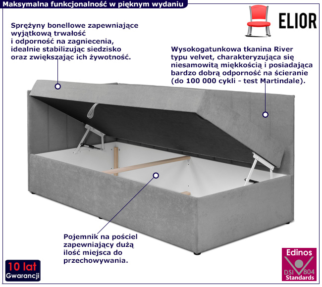 Szare łóżko jednoosobowe Topeo