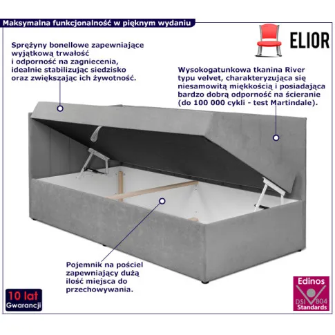 Szary tapczan tapicerowany z funkcją spania Favero