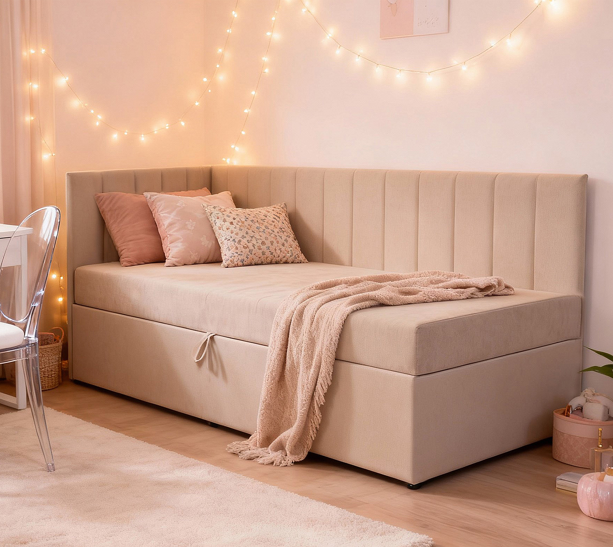 Sypialnia z beżowym tapczanem Topeo