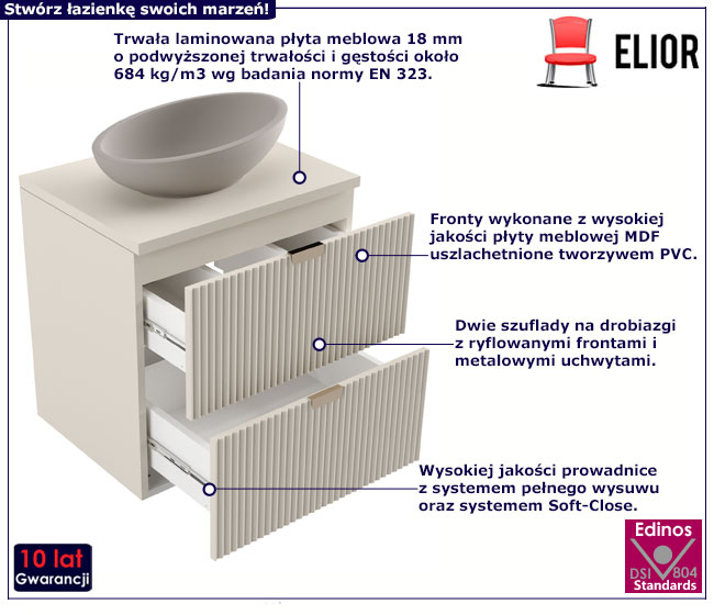 Kaszmirowa nowoczesna szafka wisząca pod umywalkę z blatem Enda 3X
