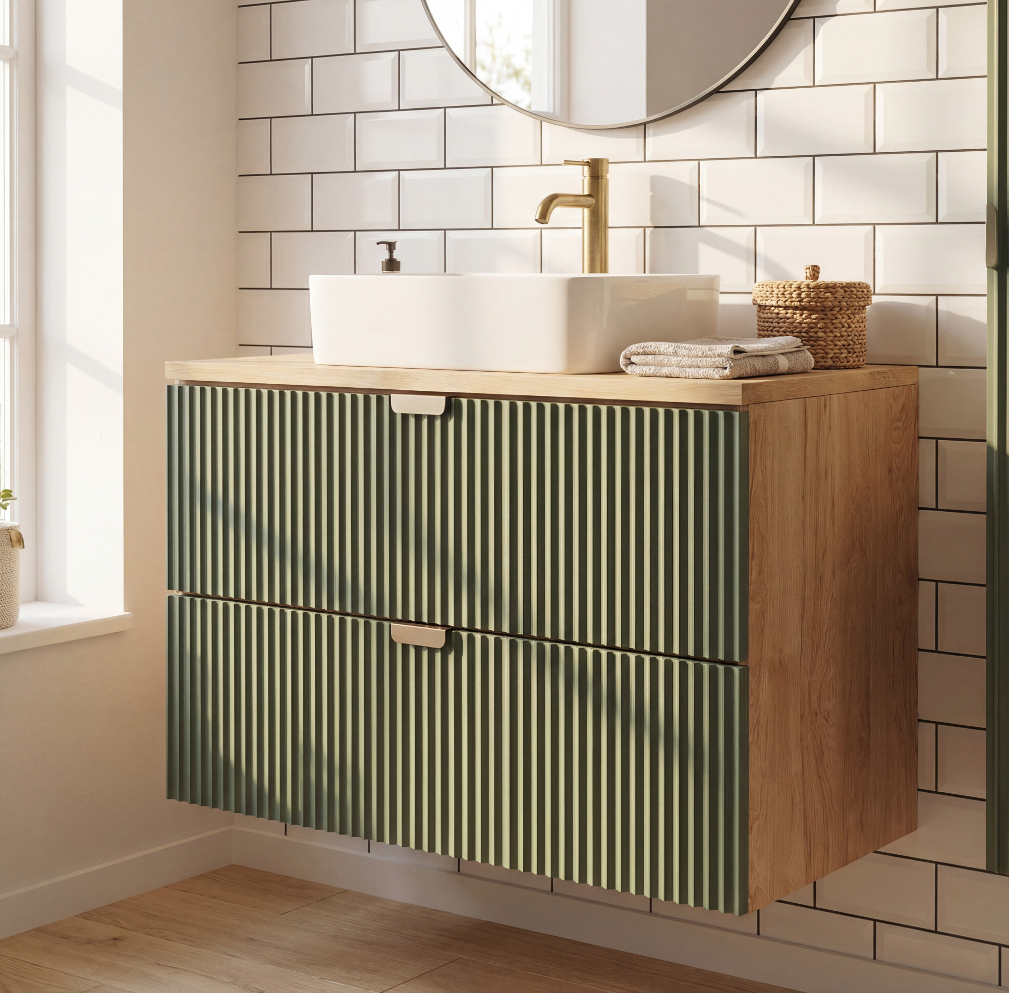 Łazienka z wykorzystaniem szałwiowej szafki Enda 3X