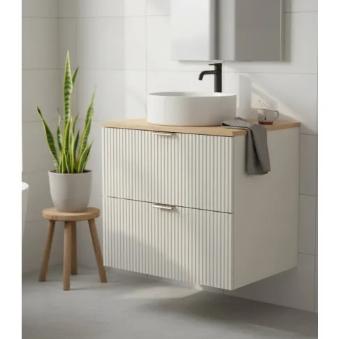 Kaszmirowa nowoczesna szafka pod umywalkę z orzechowym blatem   Enda 3X