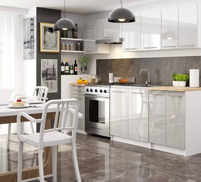 Wizualizacja wnętrza z kolekcją Cortez szary połysk