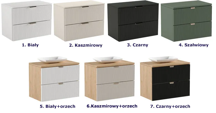Szałwiowa ryflowana wisząca szafka z blatem pod umywalkę Oxel 4X