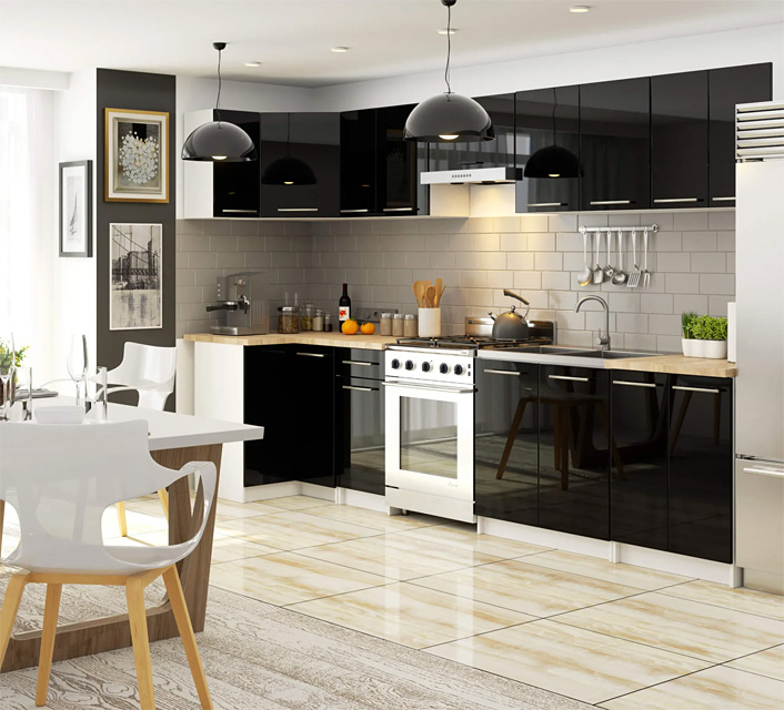 Wizualizacja wnętrza z kolekcją Cortez czarny połysk