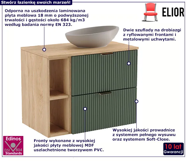 Wisząca szafka pod umywalkę nablatową szałwiowy orzech Enda 5X