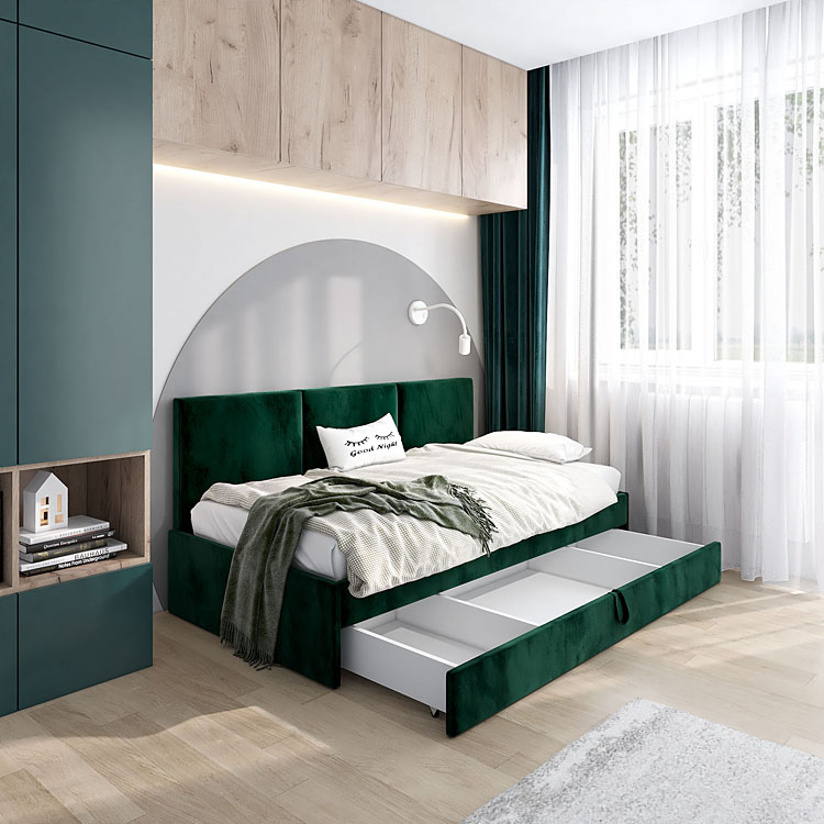 aranżacja z zielonym tapczanem młodzieżowym Huzox 6X