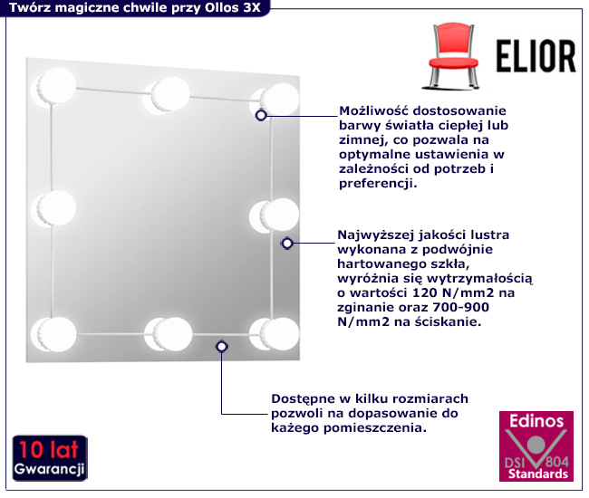 kwadratowe lustro LED 40x40 Panda 3X