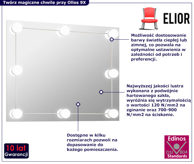 wiszace lustro ścienne LED ollos 9X