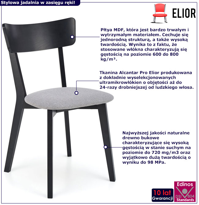 Czarne krzesło tapicerowane do stołu Tedoli