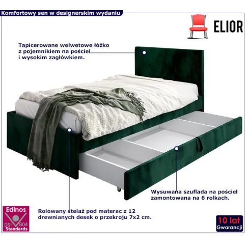 zielone łóżko z pojemnikiem Sorento 8X