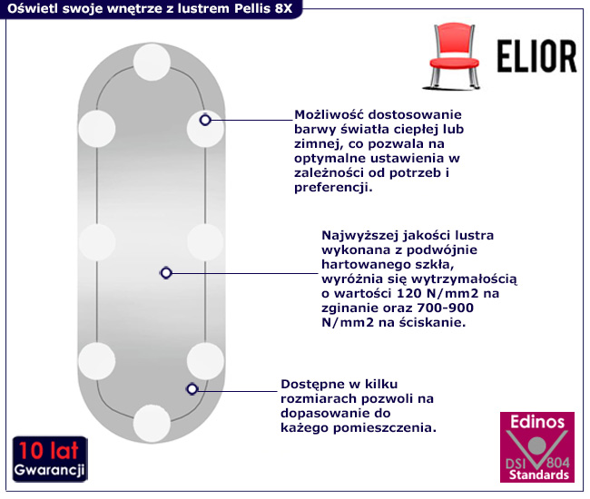Owalne lustro z żarówkami  LED Lima 8X