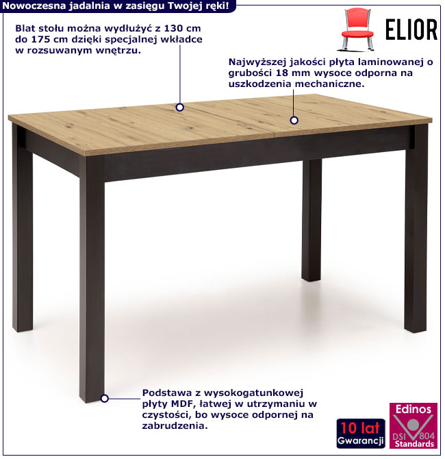 Rozkładany stół dąb artisan + czarny Rali