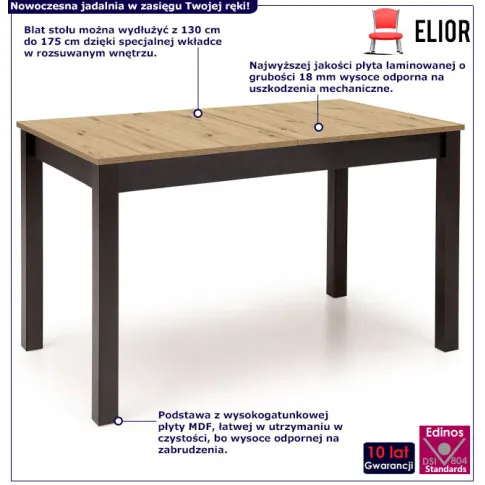 Rozkłądany stół dąb artisan + czarny Orit