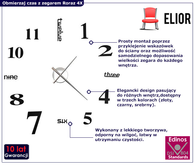 Czarny zegar na ścianę Enakia 4X