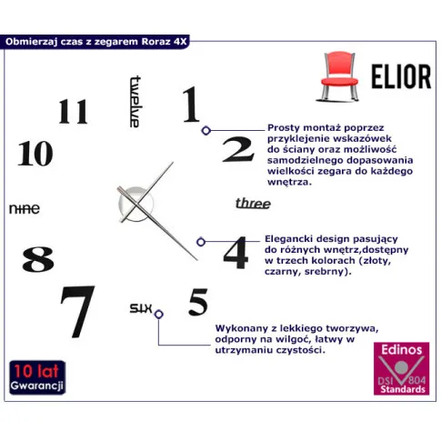 czarny wiszacy zegar Roraz 4X