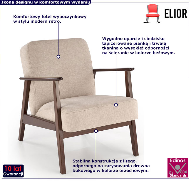 drewniany tapicerowany fotel retro Arezzo 3X