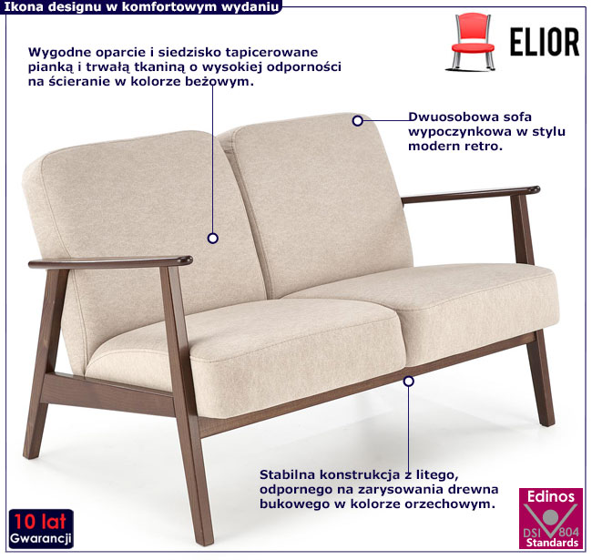 drewniana tapicerowana sofa retro Alexander 4X