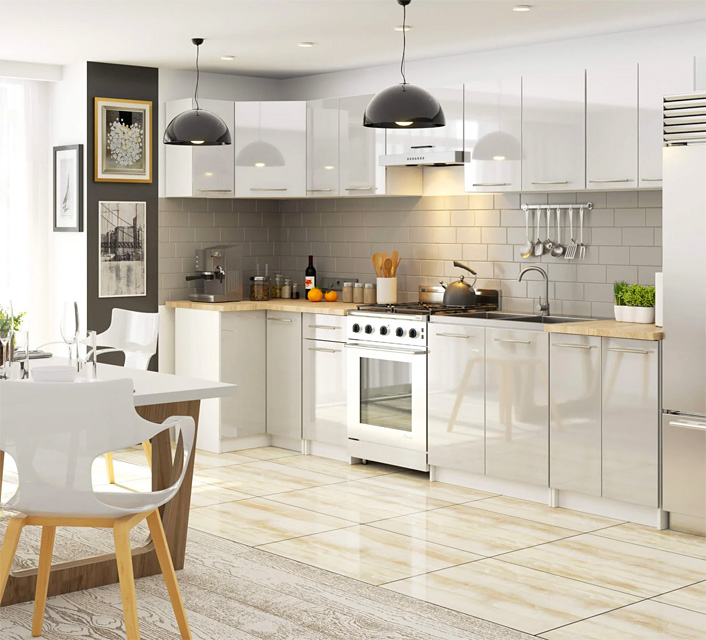 Wizualizacja wnętrza z kolekcją Cortez szary połysk