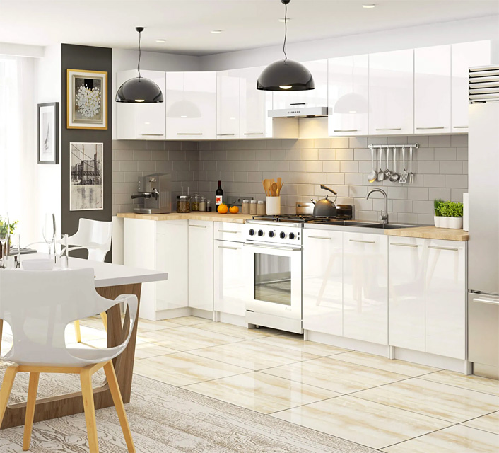 Wizualizacja wnętrza z kolekcją Cortez biały połysk