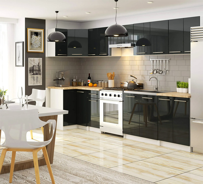 Wizualizacja wnętrza z kolekcją Cortez grafit połysk