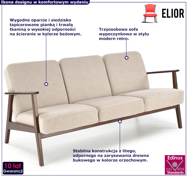 drewniana tapicerowana sofa retro Arezzo 5X