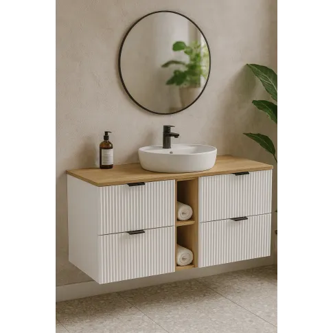 Ryflowana szafka łazienkowa z szufladami biały   orzech   Enda 7X