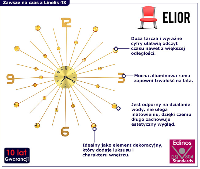złoty zegar z cyframi Linelis 4X