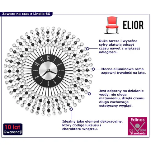 stylowy czarny zegar Linelis 6X